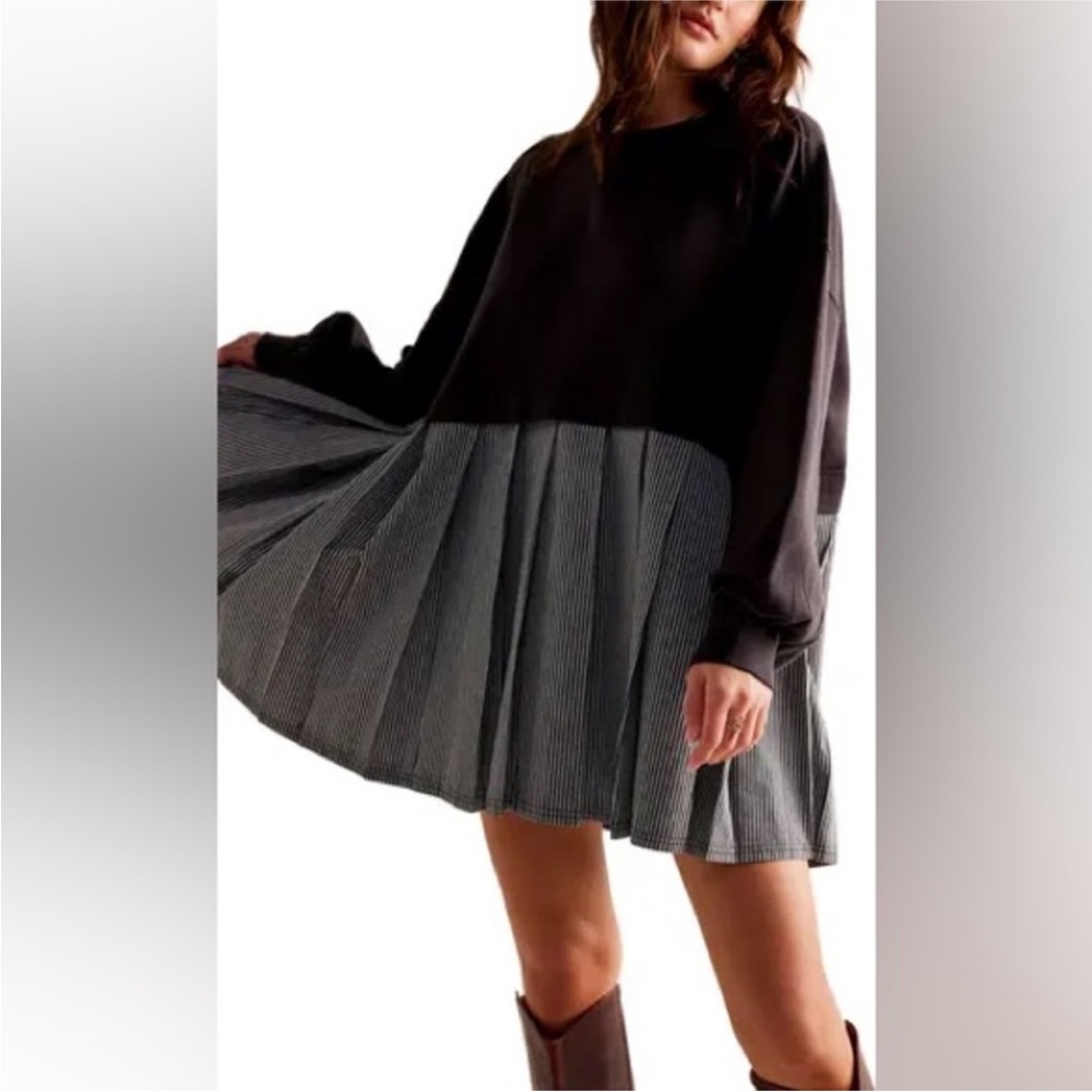 Free People Black & Striped Twofer Eleanor Dress Small NWOT